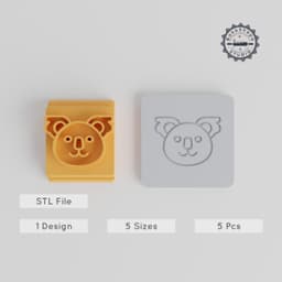Koala Stamp Tile Set, 5 Sizes, Cute Animal Design for Clay, Cookies & Fondant, Australian Marsupial Motif PRODUCT_1716 3d model