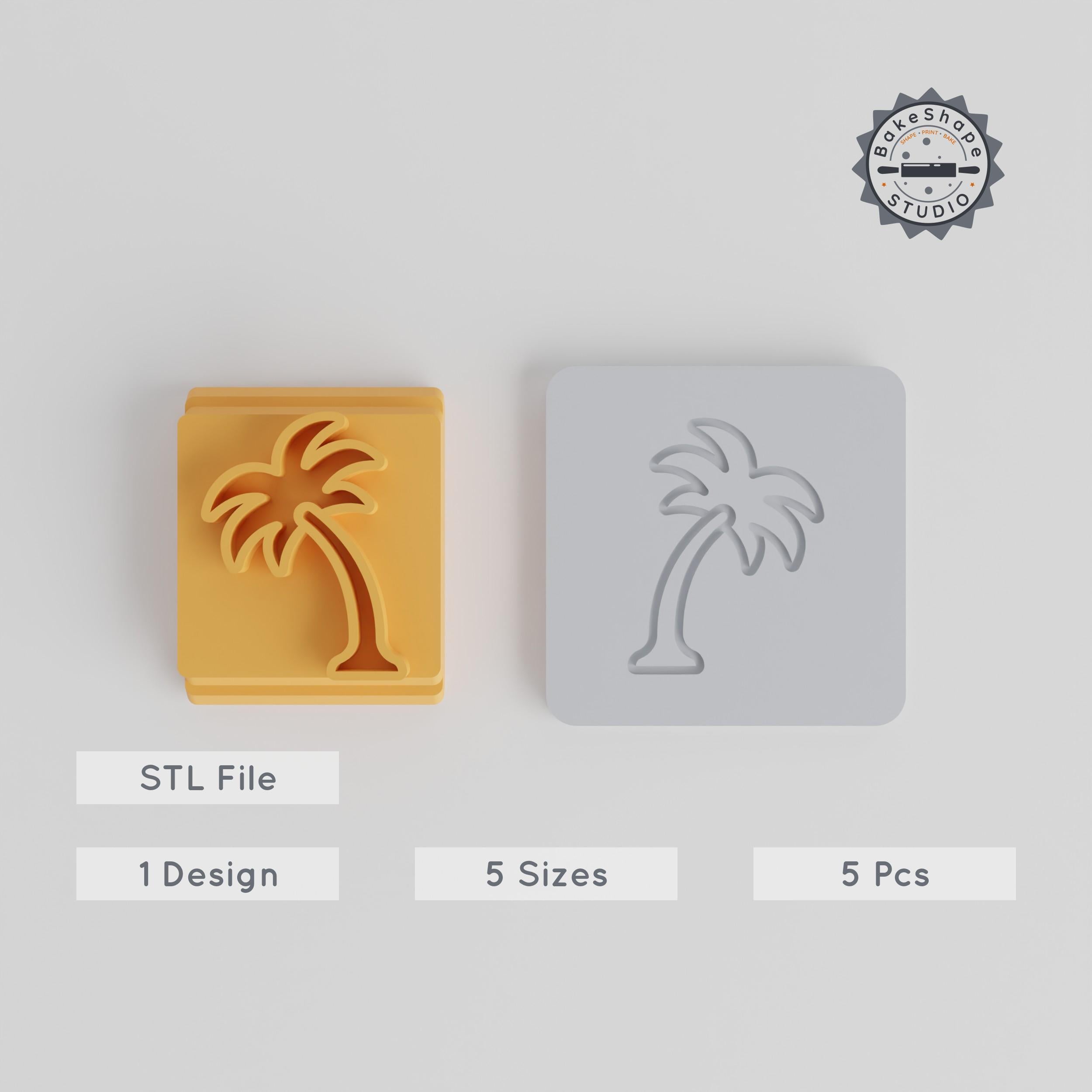 Palm Tree Stamp Tile Set, 5 Sizes (20-40mm), Perfect for Clay, Cookies & Fondant, Tropical Baking and Crafting Tool Collection PRODUCT_1600 3d model
