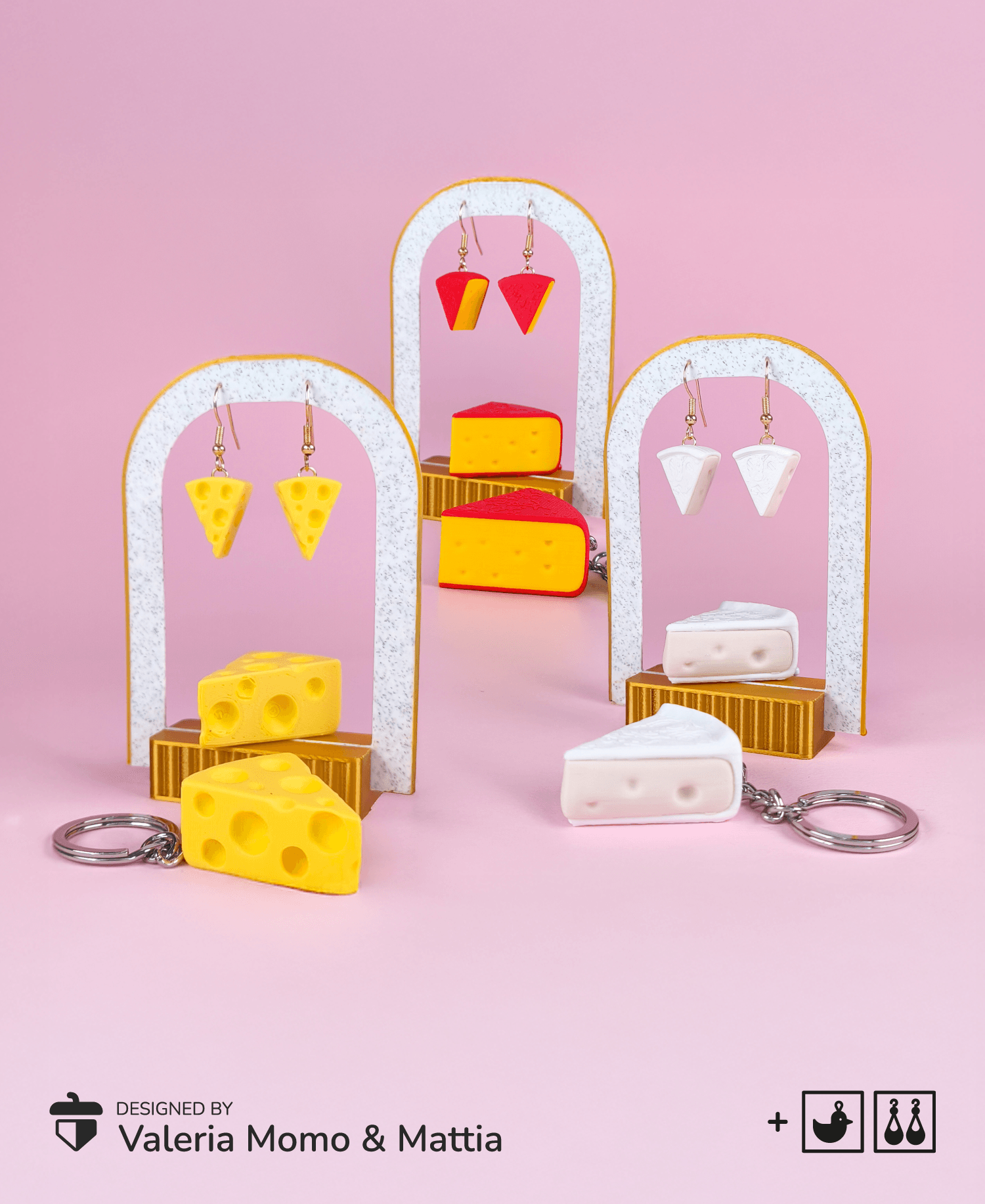 Mini Cheese Collection (Keychain & Earrings) 3d model