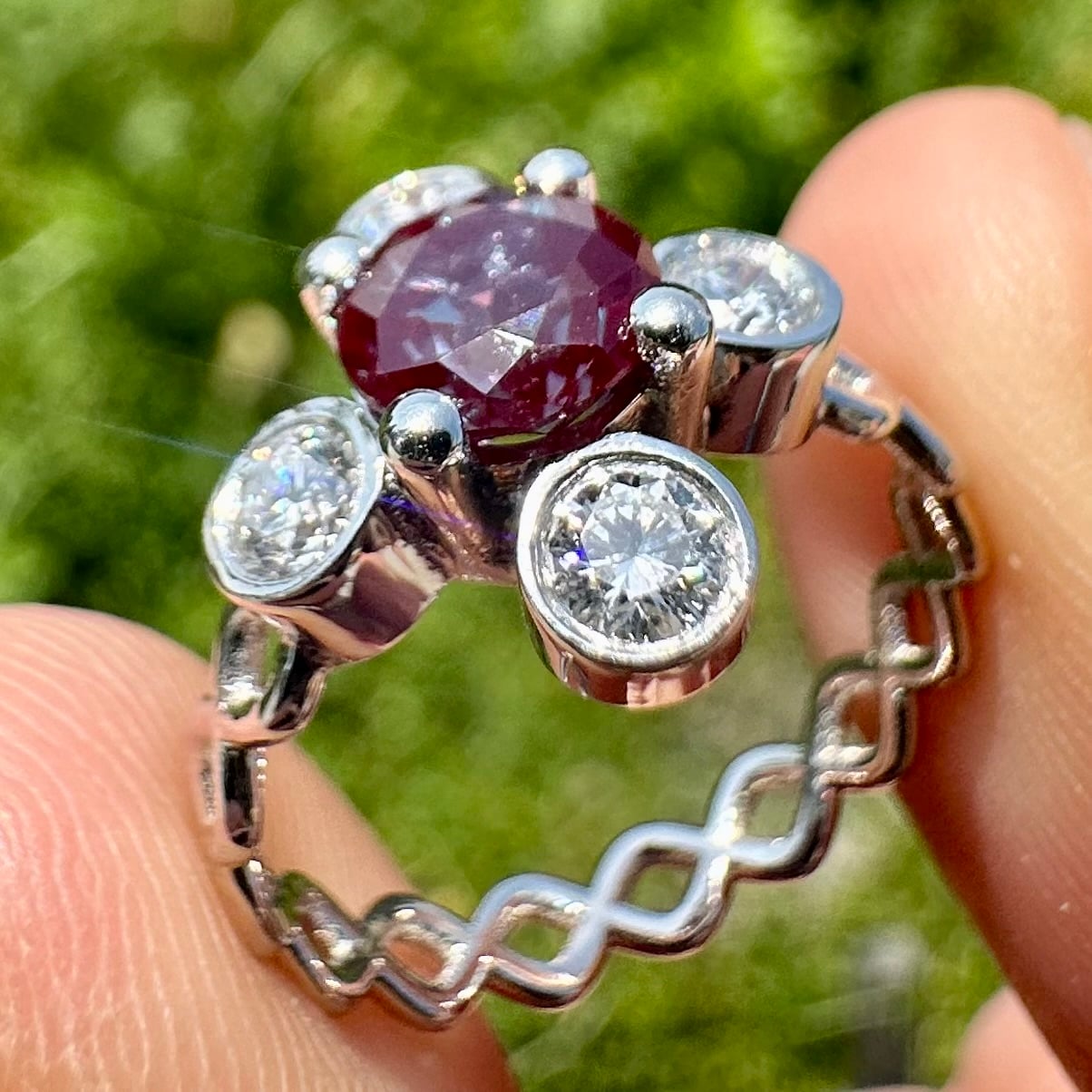 Helix Band Ring with Prong Set Round Center & Bezel Accents 3d model