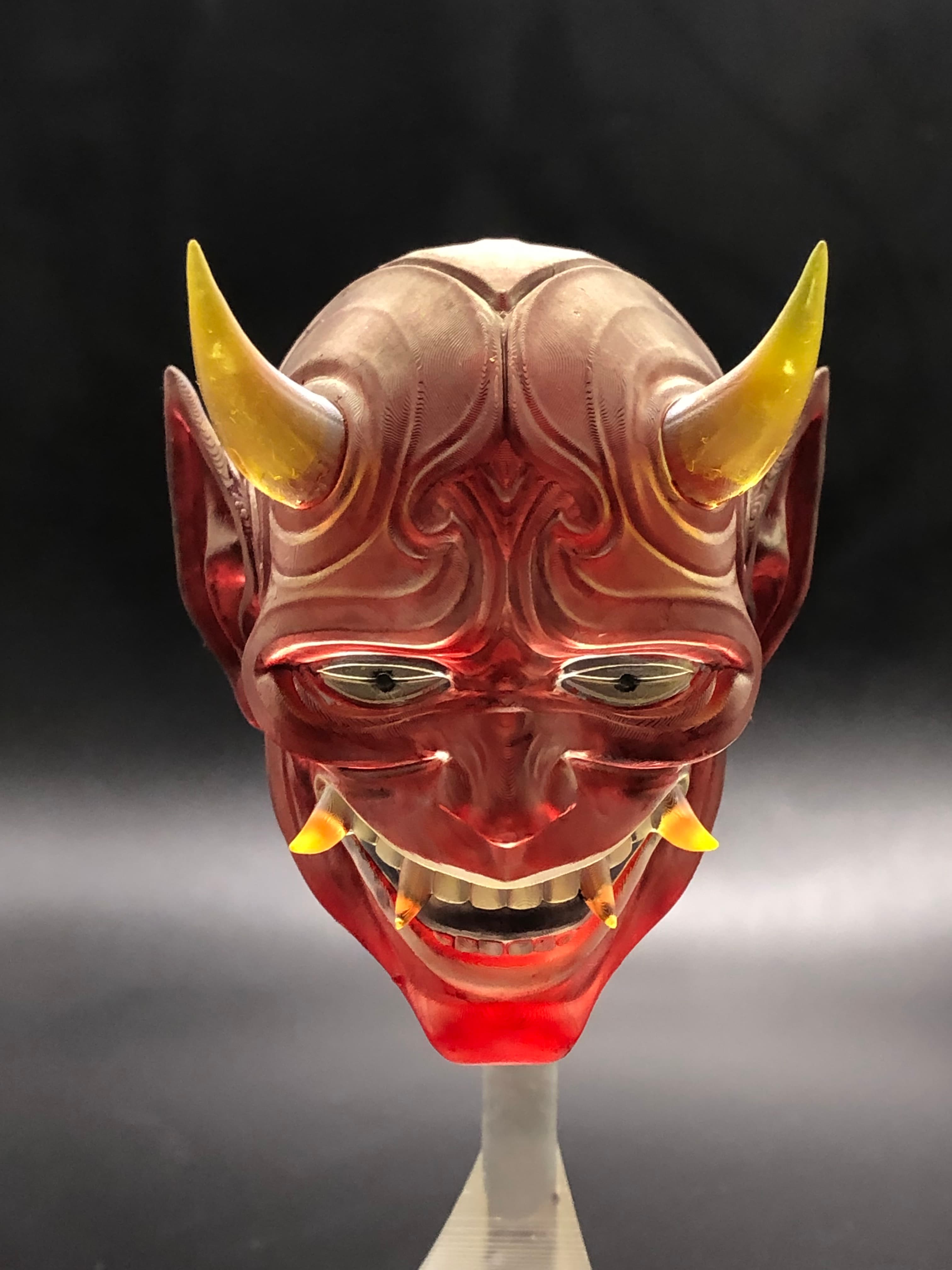 Printed in clear resin and painted with alcohol inks to maintain translucency. Scaled down for resin printing.