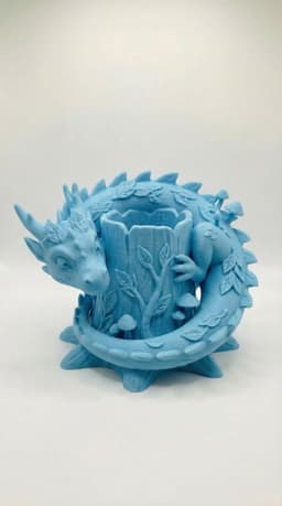Cute Dragon Tree Stump Pen Holder - Whimsical Forest Desk Organizer 3D Print 3d model