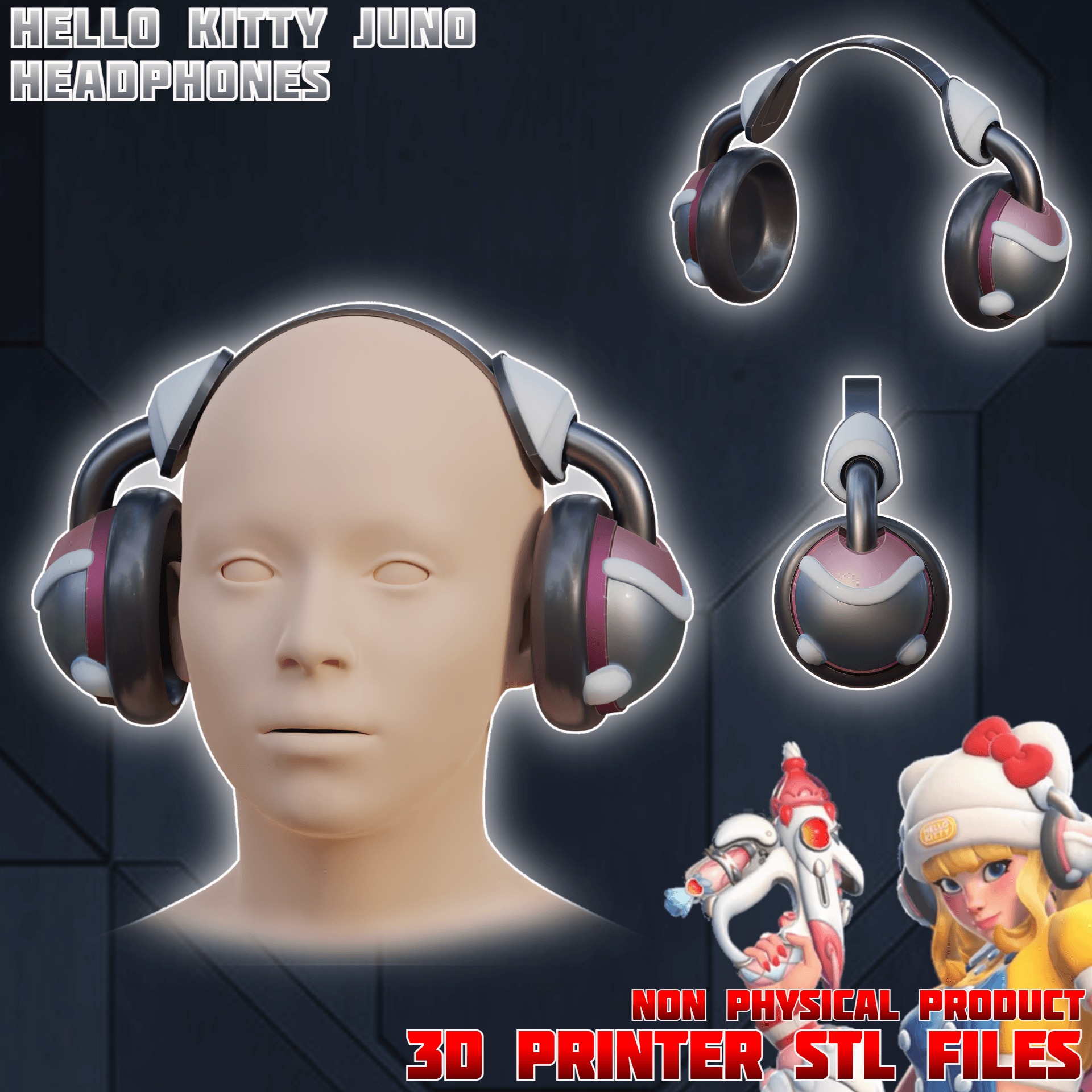 Hello Kitty Juno Cosplay Headphones Overwatch 3d model