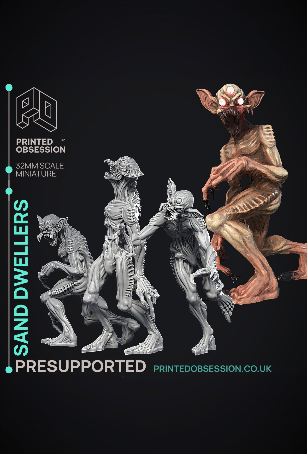 Sand Dwellers - 3 Models - Wondering Desert - PRESUPPORTED - Illustrated and Stats - 32mm scale 3d model
