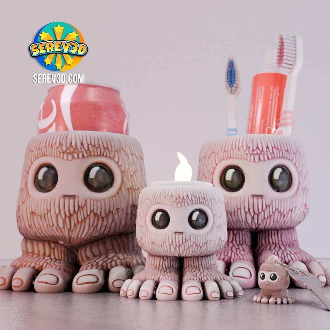 Big Foot Family - Flexi Holder & Keychain Set - No Supports 3D Print STL/3MF 3d model
