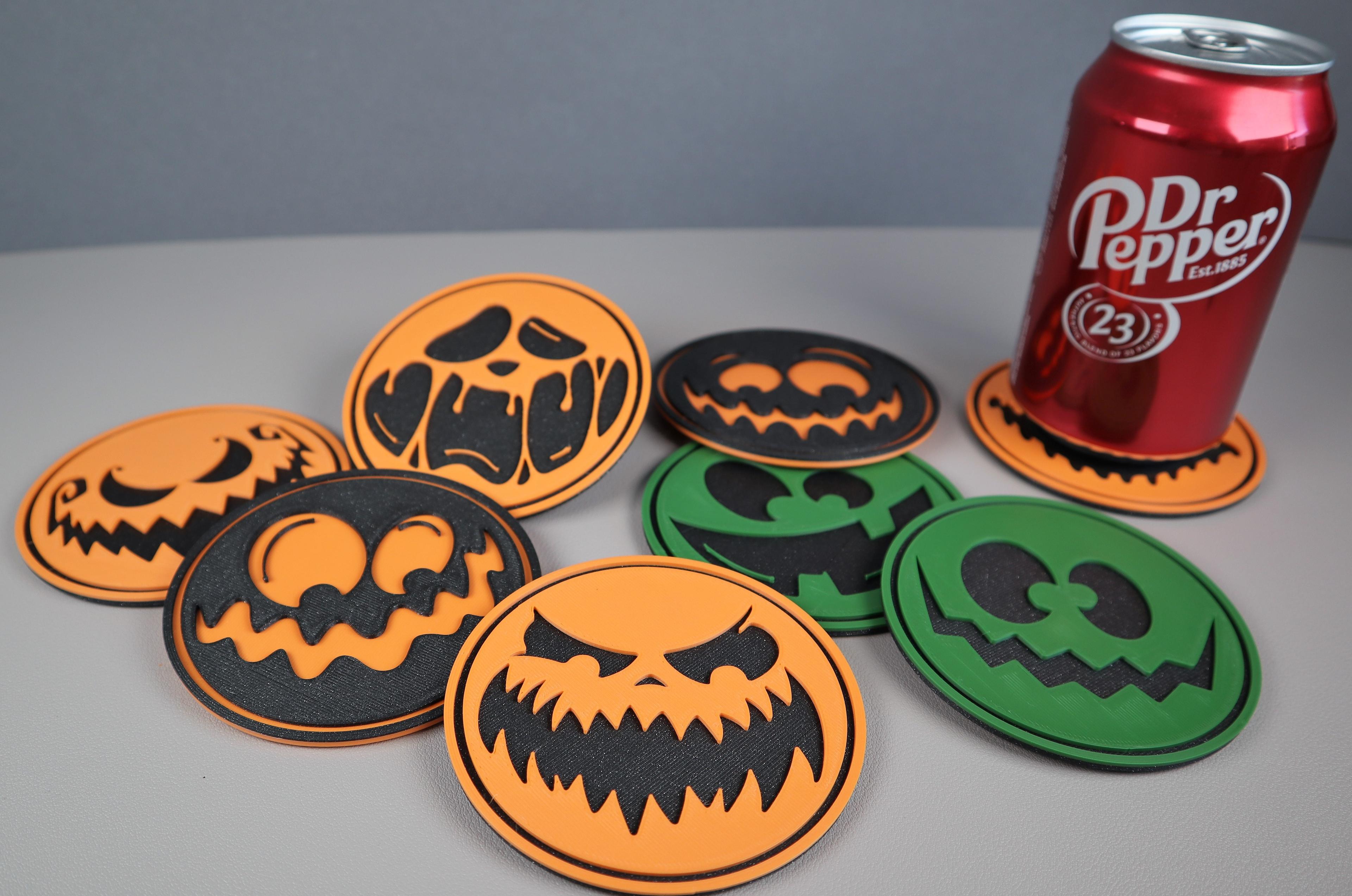 Halloween Coasters with Scary Pumpkin Faces  3d model