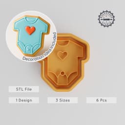 Baby Bodysuit Shape Cutter & Stamp, Perfect for Cookies & Fondant, 6 Piece Set, Sizes S/M/L PRODUCT_36 3d model