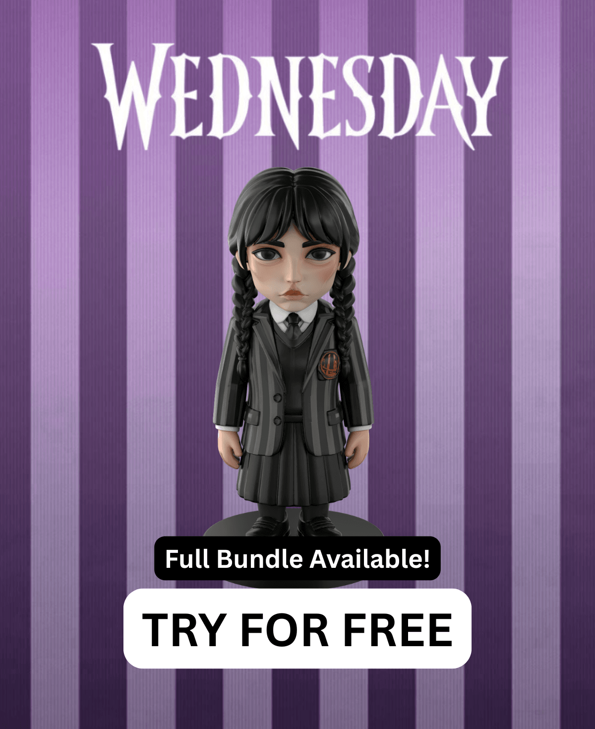 Wednesday Addams – Free STL Fan Art Figure | Full 9-Character Bundle on Profile 3d model