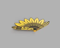 Sunflower Hand Fan (STL Format) | #pdo #summer | NoahMillerDesign - A render of the model in the opened position. - 3d model