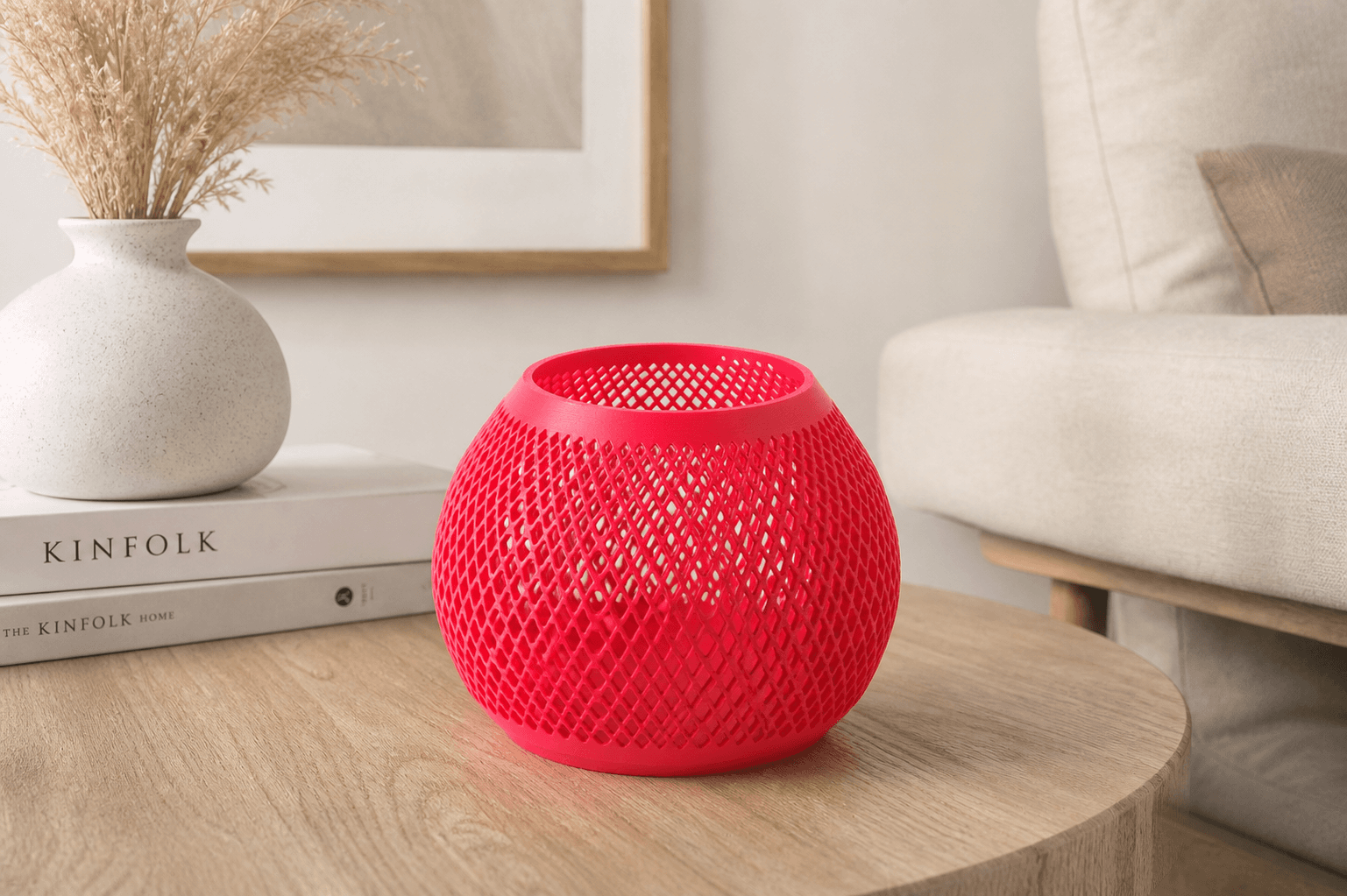 Red Lattice Bowl Modern Openwork Decorative Basket 3d model