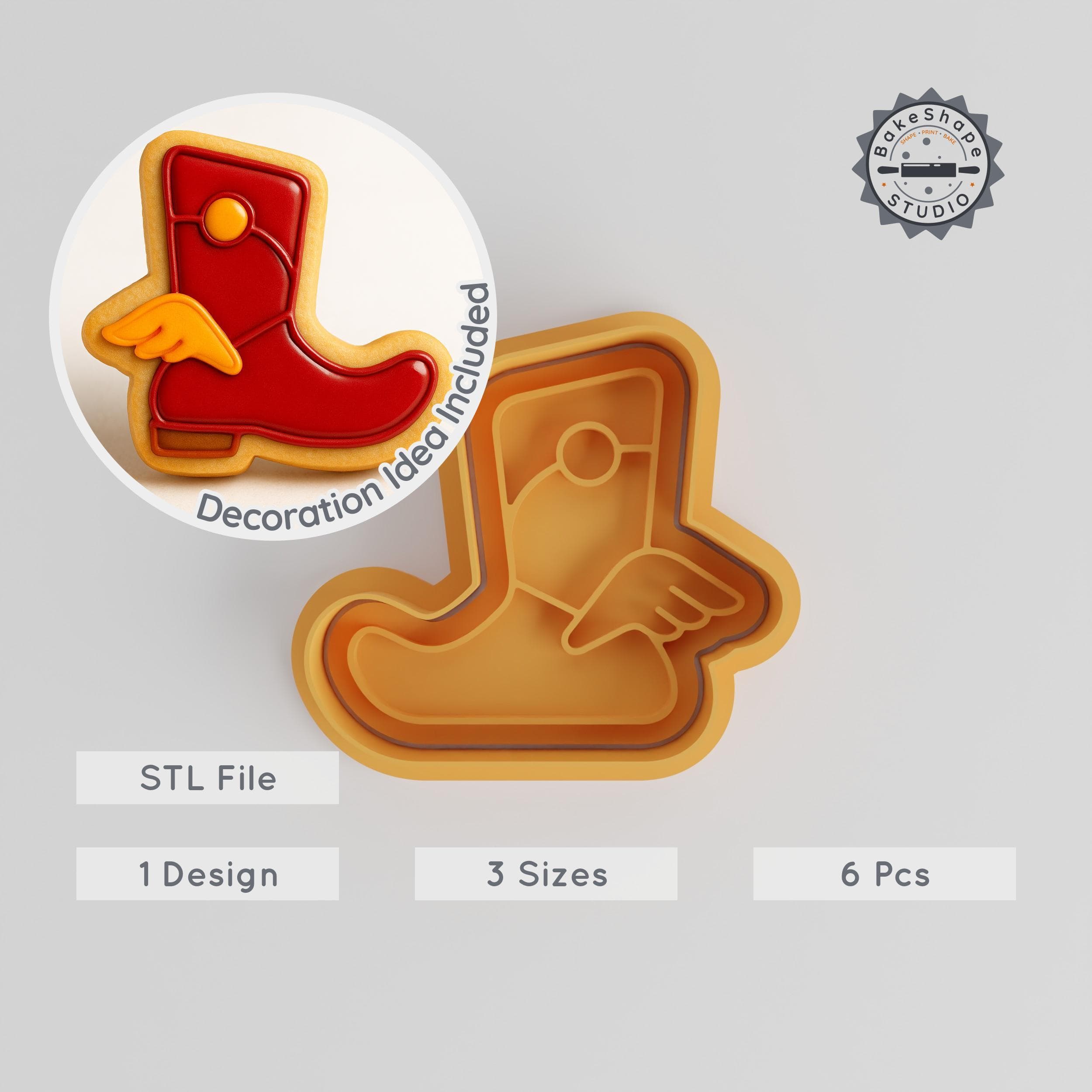 Magic Boot Shape Cutter & Stamp Set, Cookie & Fondant Craft Tool, 6 Pieces in S/M/L, Fantasy & Magical Baking Decor PRODUCT_249 3d model