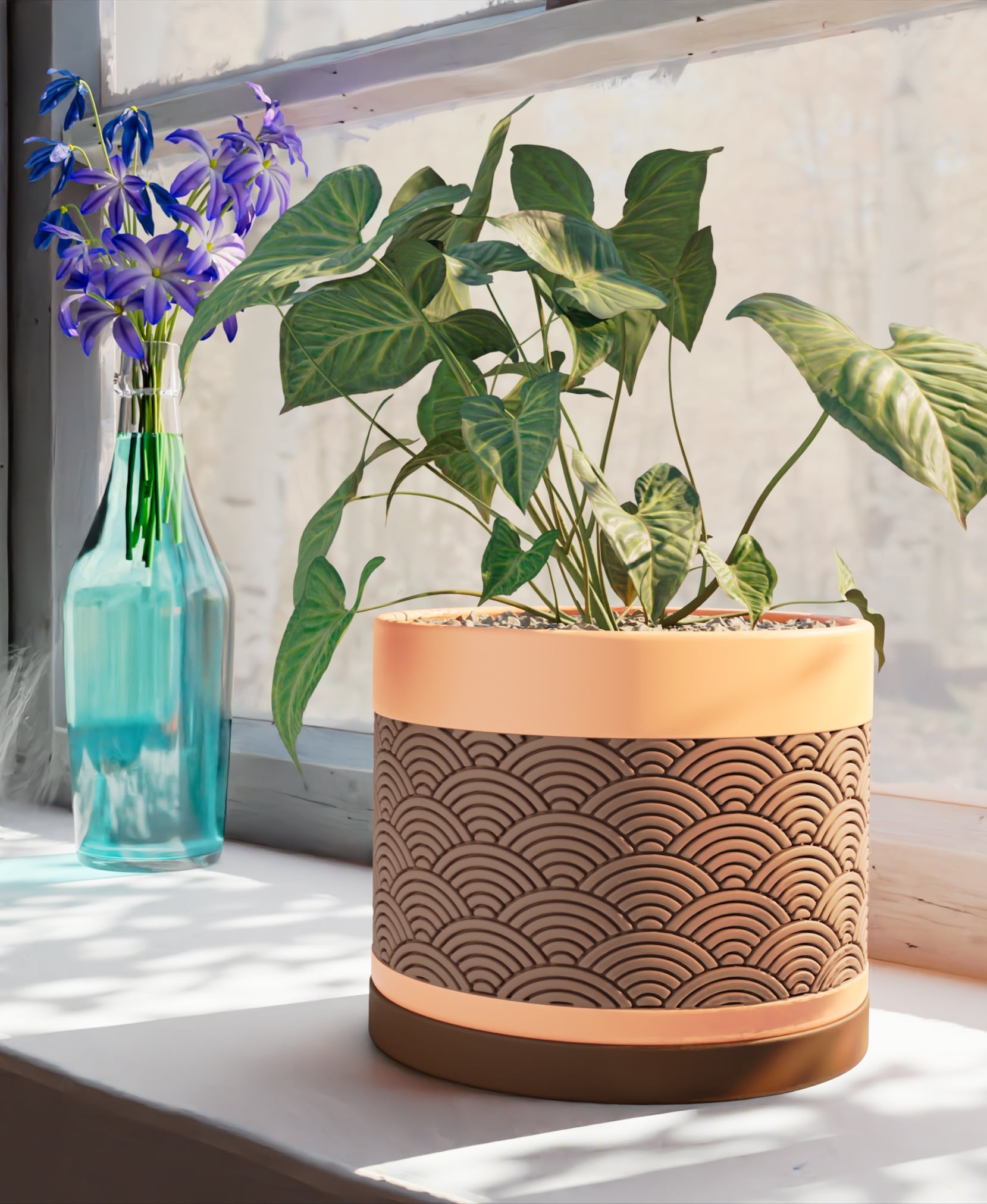 Planter Pot Seigaiha with Straight Base 3d model