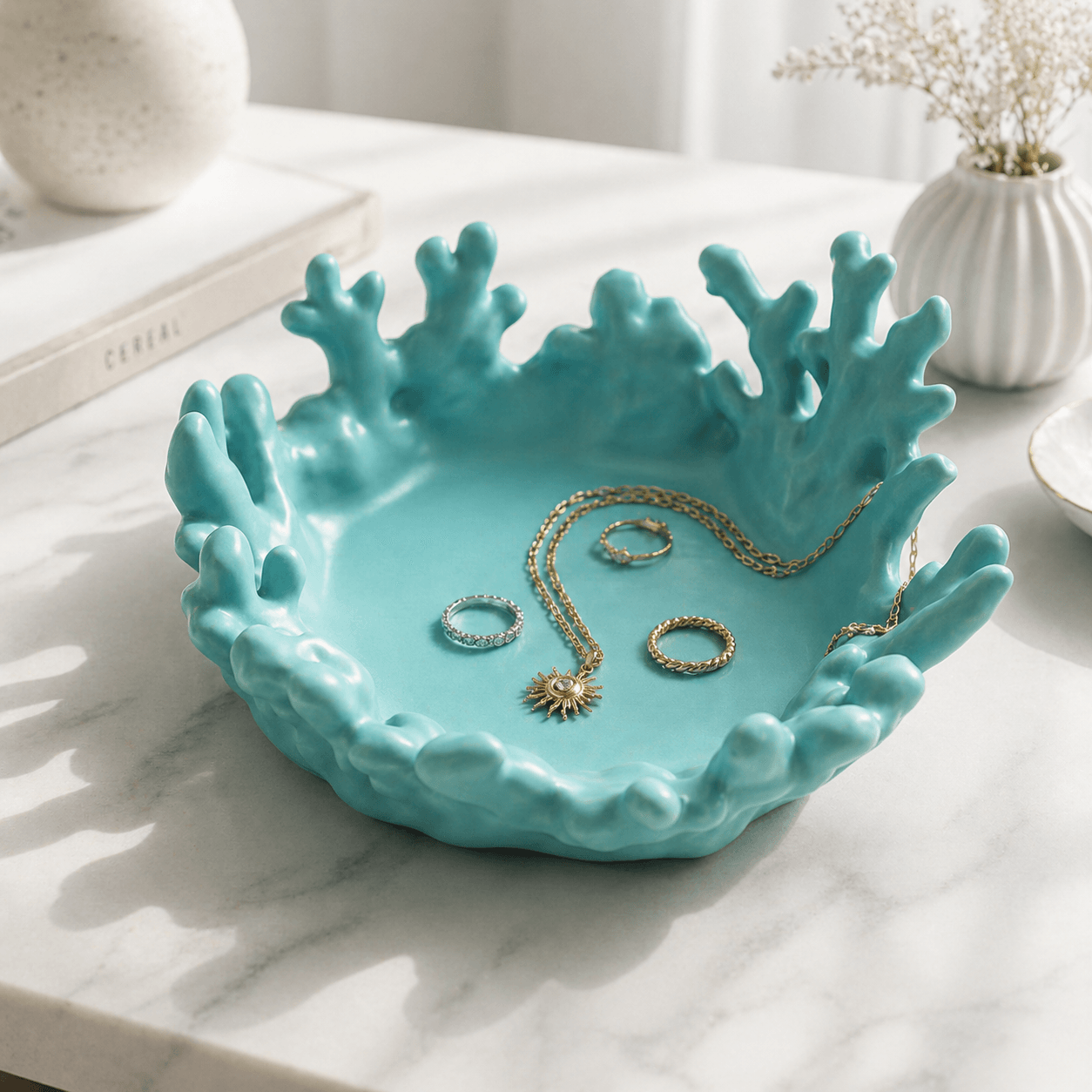 Coral Reef Jewelry Bowl STL – Ocean Ring Dish & Coastal Vanity Organizer 3d model