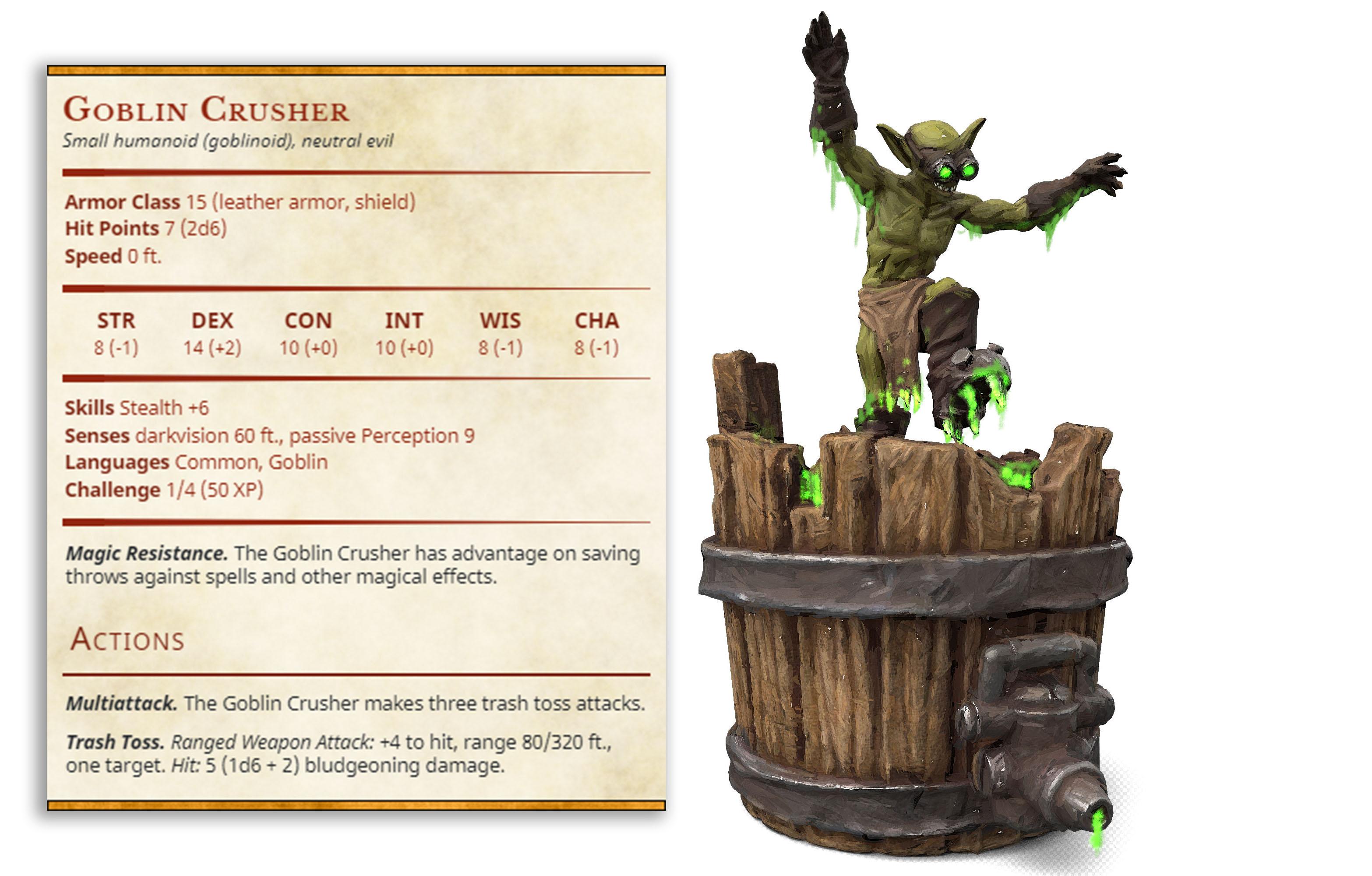 Crusher Goblin - Goblin Brewers - PRESUPPORTED - Illustrated and Stats - 32mm scale			 3d model