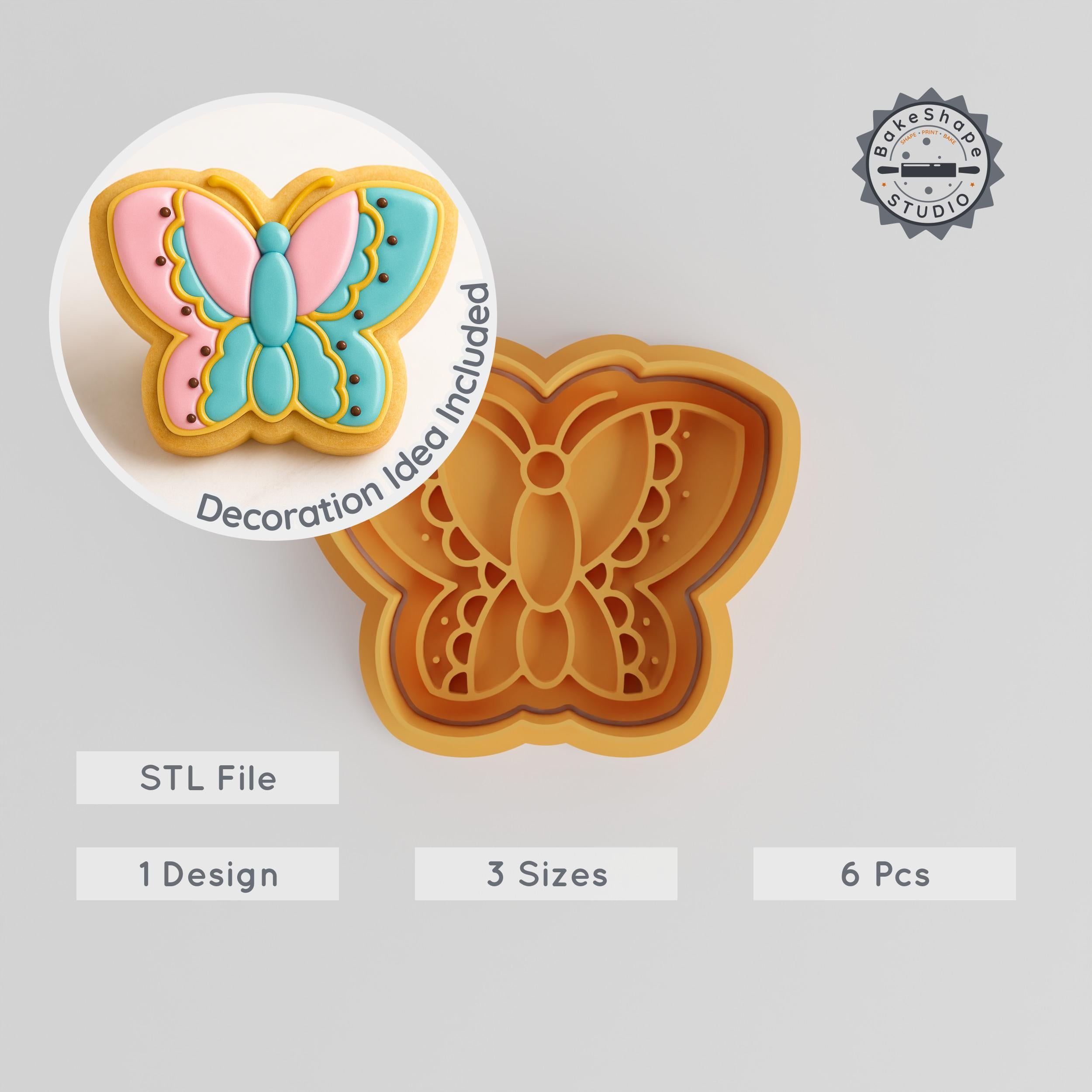 Butterfly Shape Cutter & Stamp Set, Perfect for Cookies & Fondant, 3 Sizes, 6 Pieces, Winged Insect Design PRODUCT_782 3d model