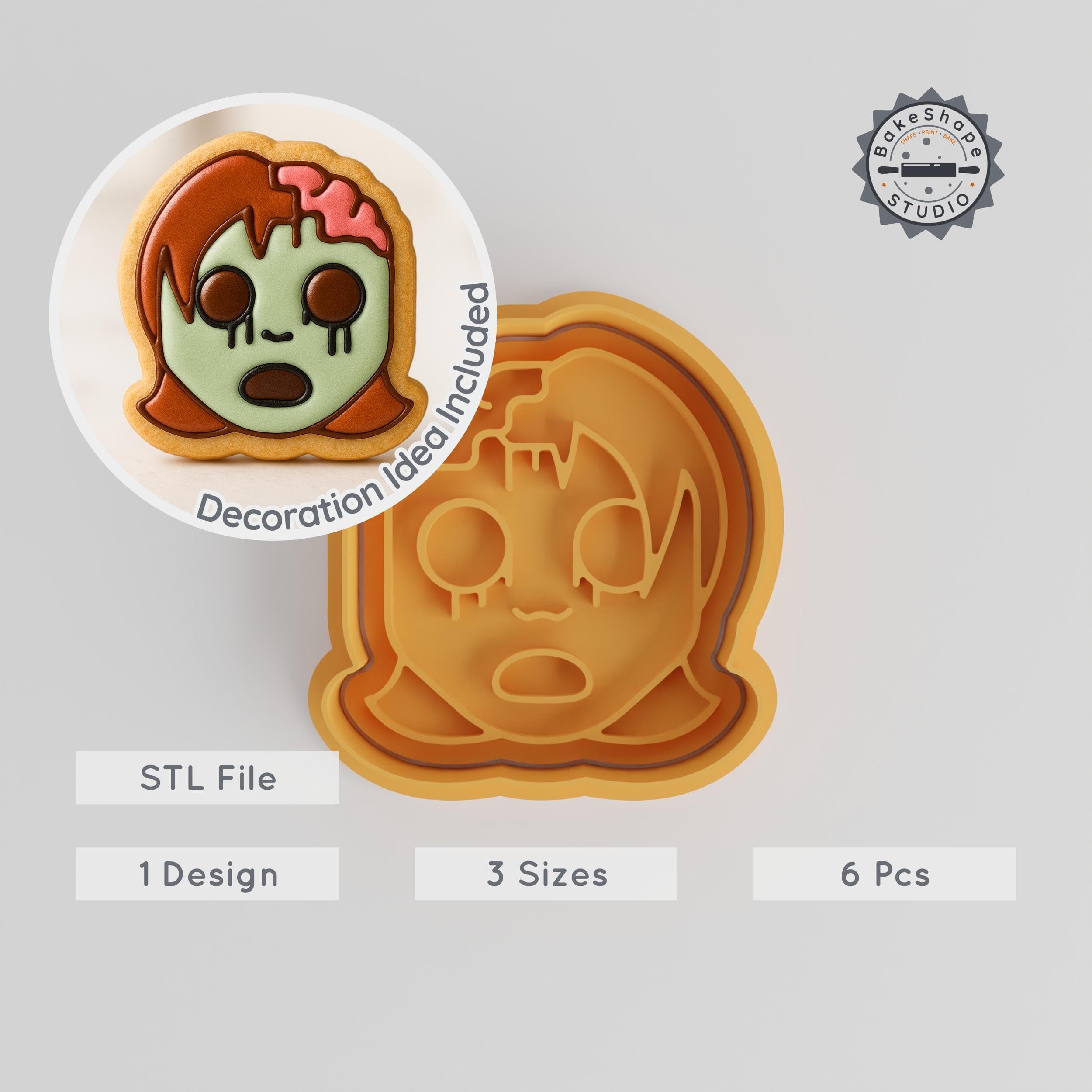Zombie Girl Cookie Cutter & Stamp Set, Perfect for Cookies & Fondant, Includes 3 Sizes, Halloween Horror Decor PRODUCT_978 3d model