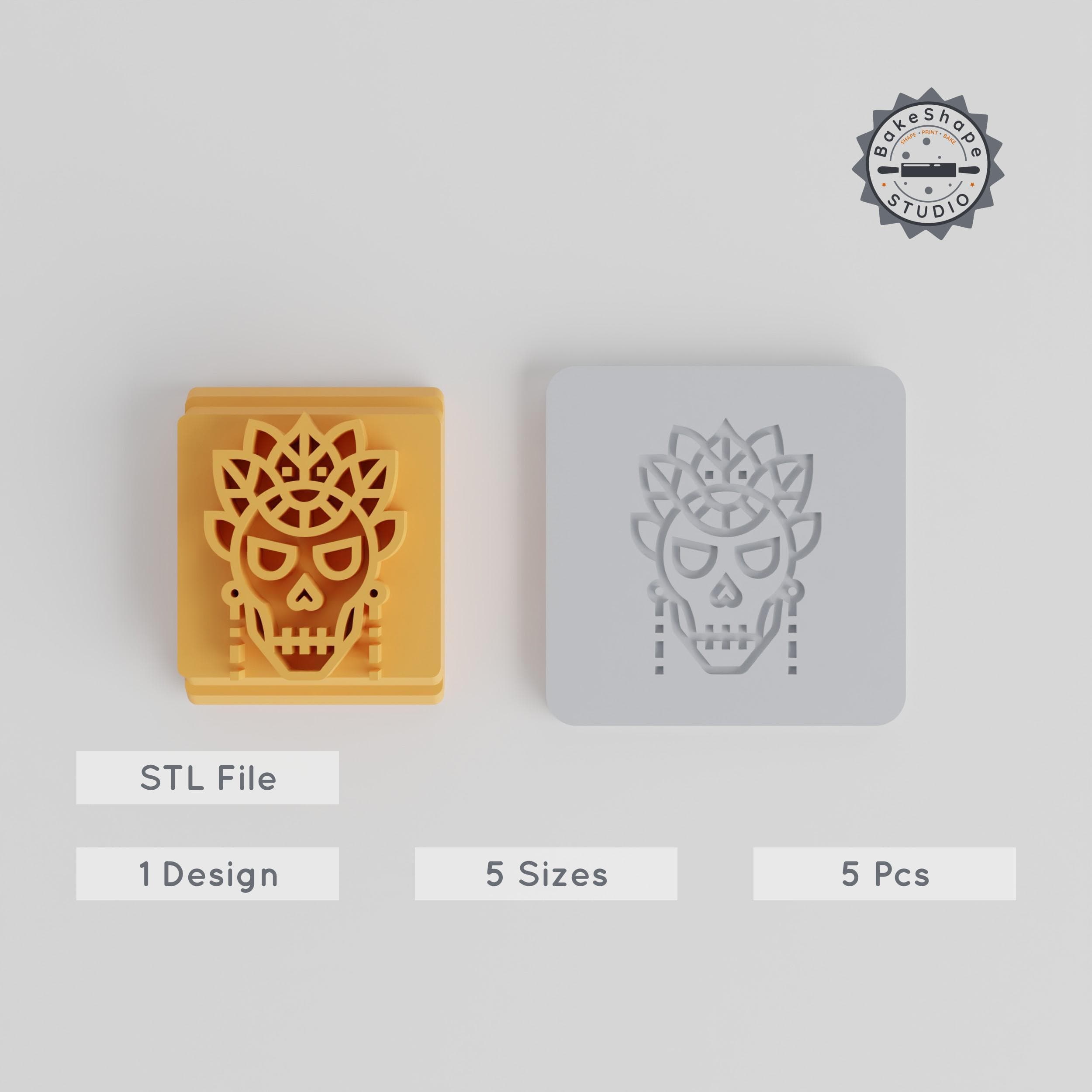 Skull Stamp Tile Set, 5 Sizes, Perfect for Clay, Cookies & Fondant, Skeleton Boho Design, 20-40mm Motif PRODUCT_3777 3d model