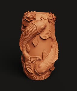 Japanese Koi Fish Vase | Zen Garden Decor | Relief Sculpture Planter | Elegant Floral Container 3d model