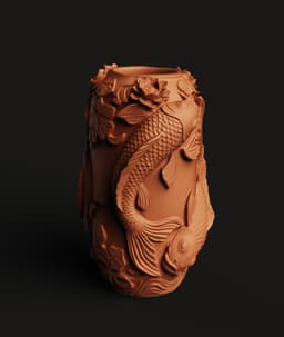 Japanese Koi Fish Vase | Zen Garden Decor | Relief Sculpture Planter | Elegant Floral Container 3d model