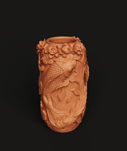 Japanese Koi Fish Vase | Zen Garden Decor | Relief Sculpture Planter | Elegant Floral Container 3d model