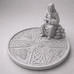 Jesus Shepherd Jewelry Tray STL – Christian Cross Rosary Organizer, Ring Dish & Religious Decor 3d model