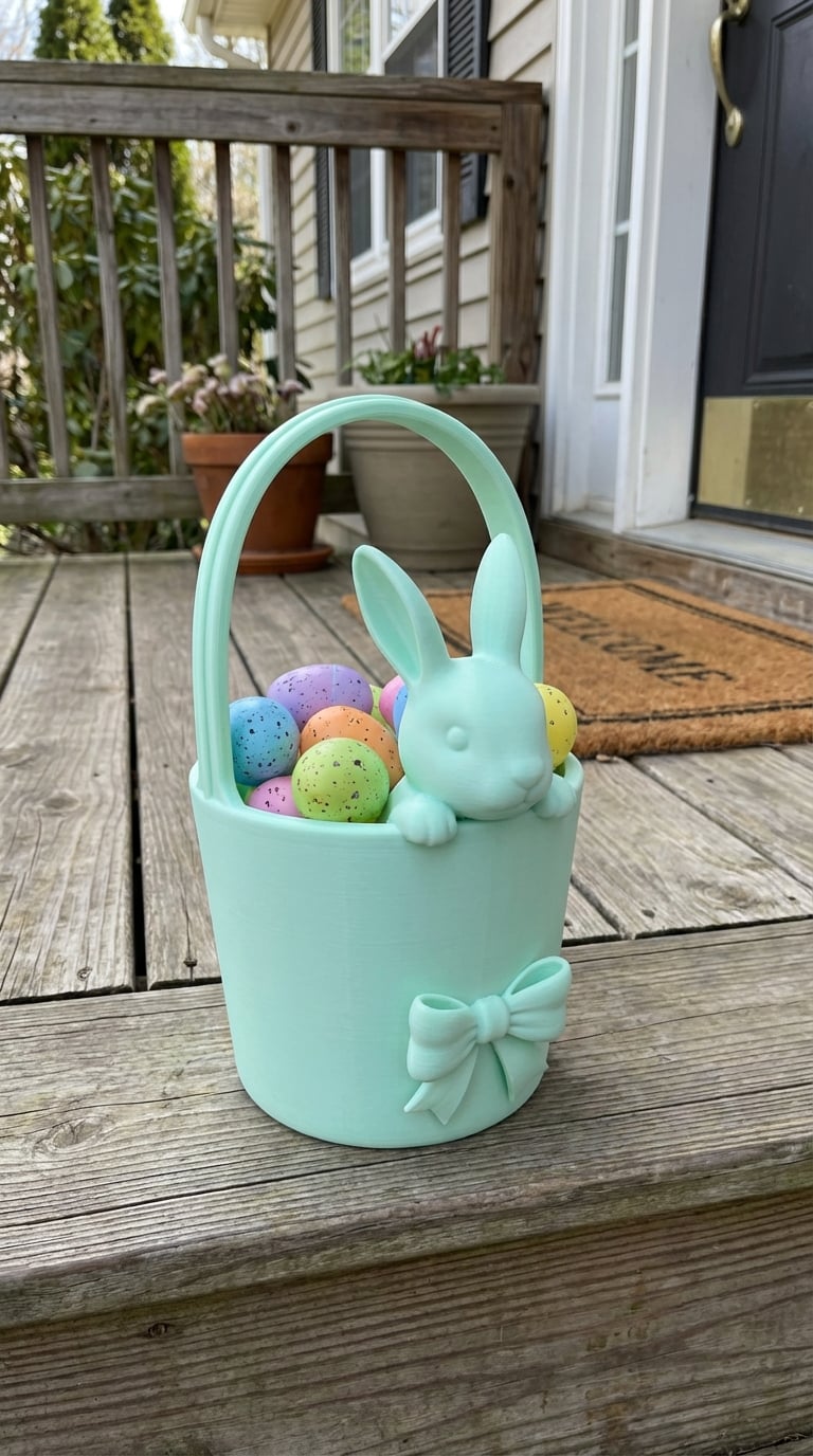 Cute Easter Bunny Basket | Egg Holder Bucket with Bow | Spring Decor Candy Basket 3d model