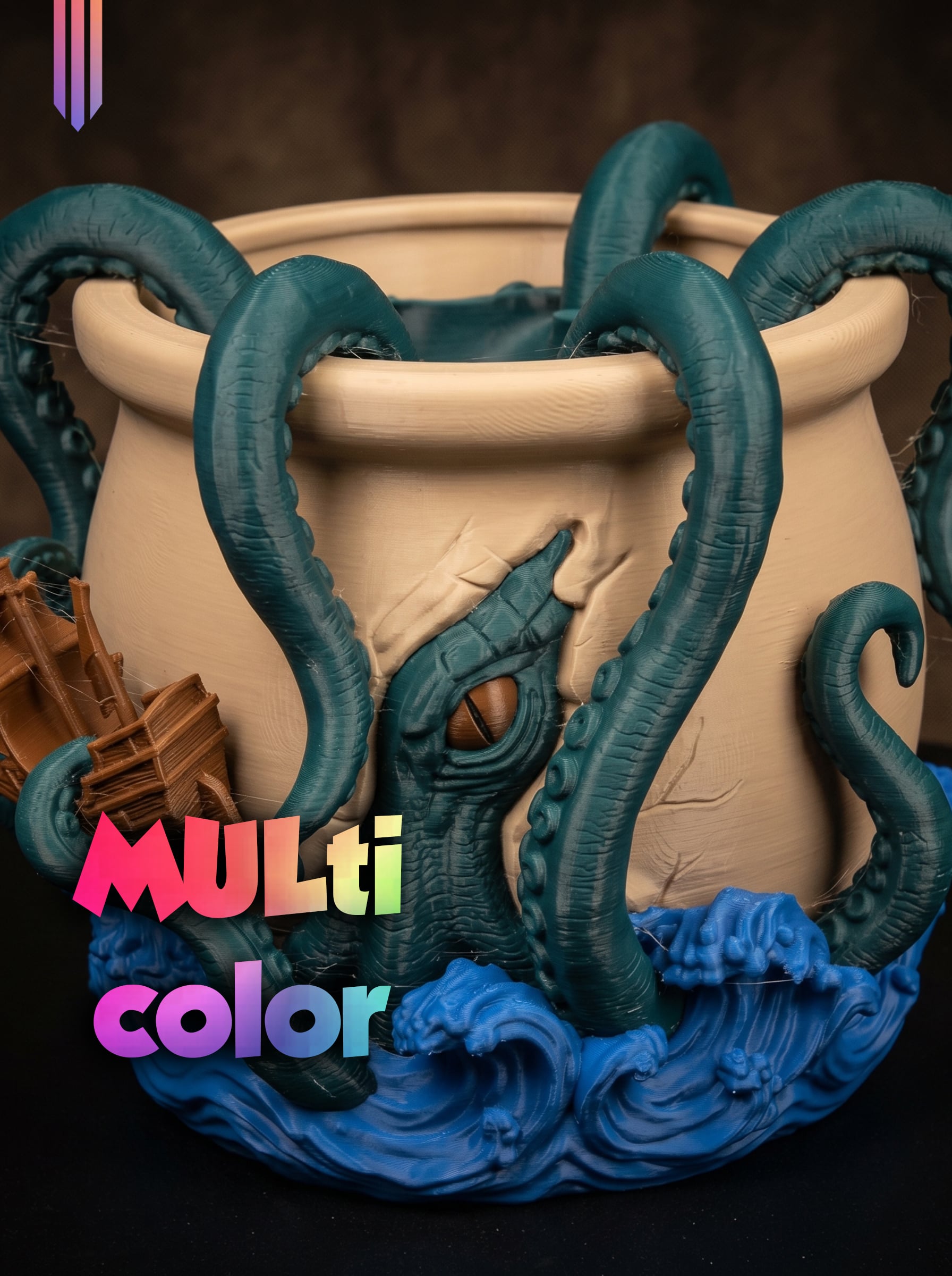 Kraken Tentacle Planter 3MF | Ocean Decor Multi-Color | FDM 3d model