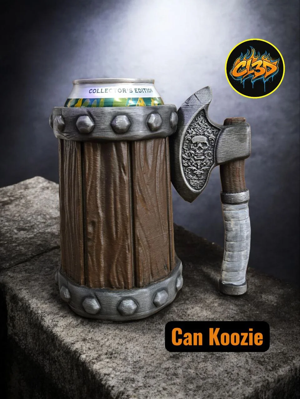 Ornate Skull Axe Can Koozie 3d model