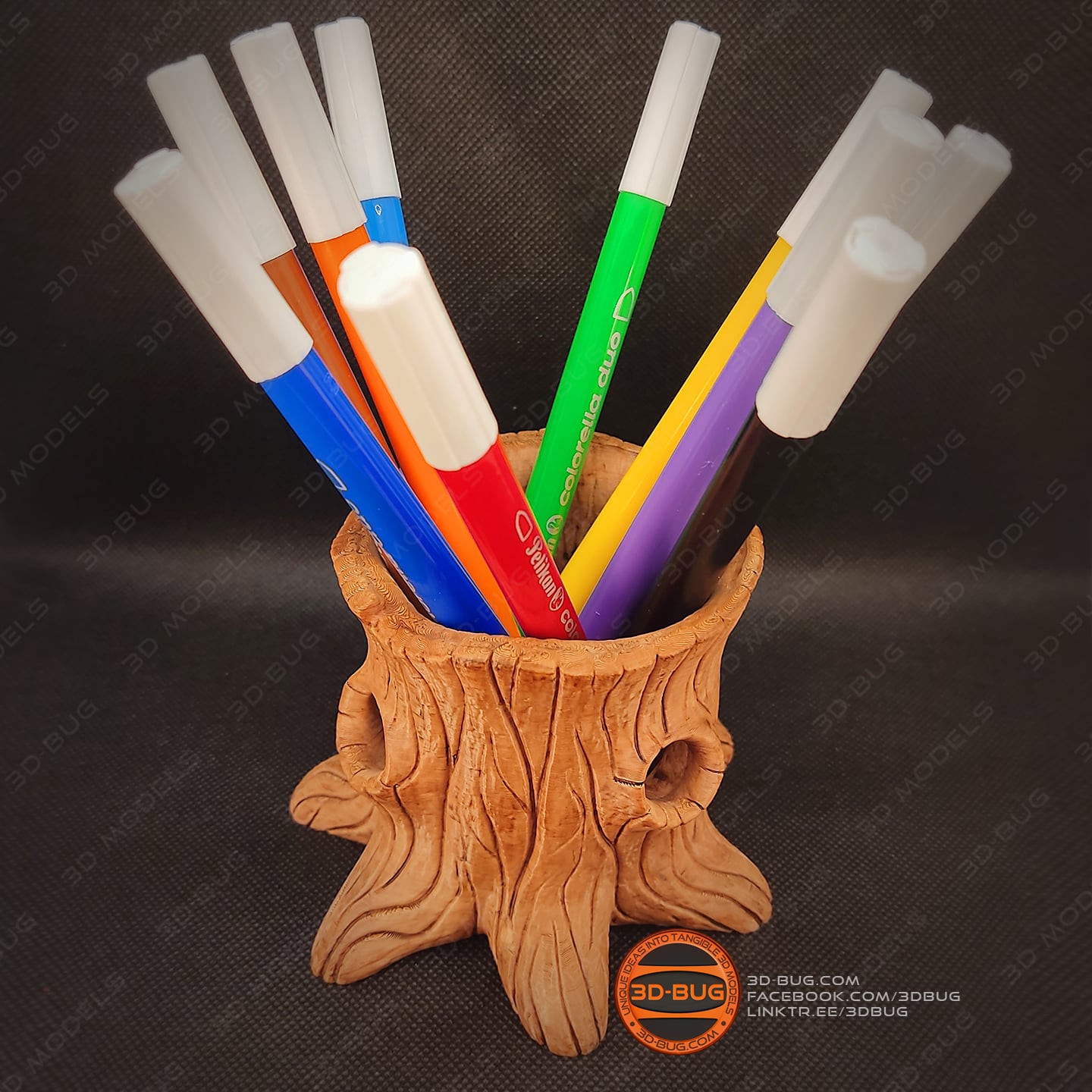 Tree Stump Pen Holder 3d model