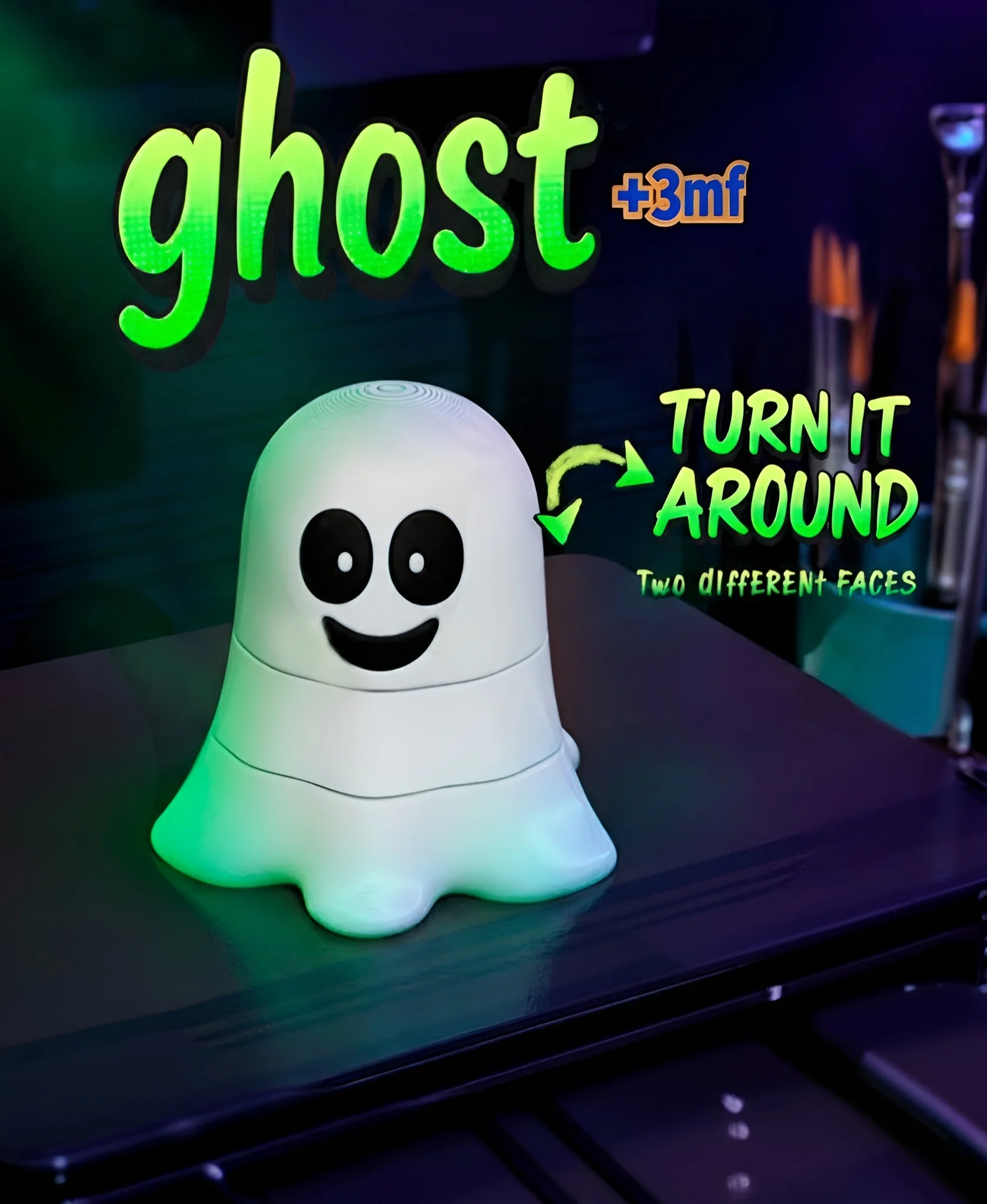 Fidjet Ghost Toy β Rotating Head Halloween Figure (Print-in-Place, No Supports) 3d model