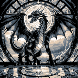 Classic Grand Dragon in front of a stained glass window in the Castle - Fantasy Hueforge art 3d model