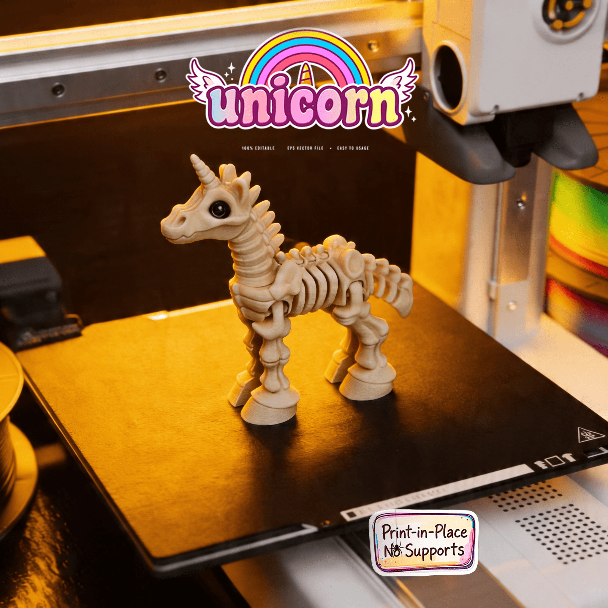 Skeleton Unicorn – Articulated Print-in-Place Toy 3d model