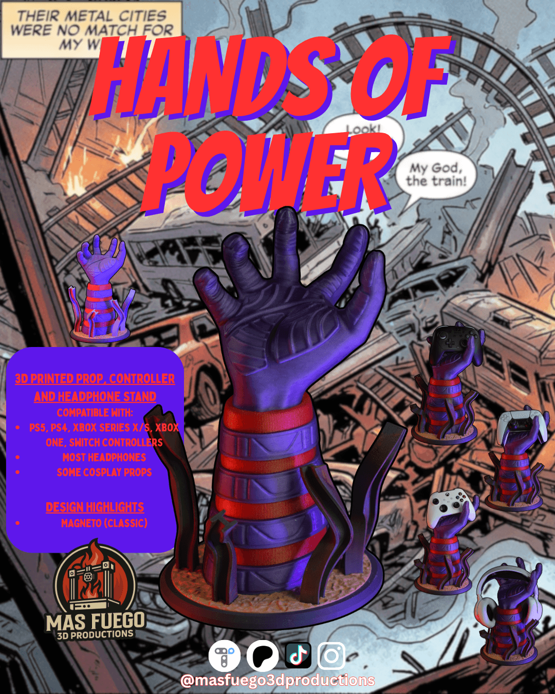 Magneto (Classic) - Hands of Power - Gaming Controller Holder 3d model