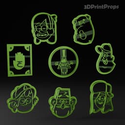 Gravity Falls Cookie Cutters : Bill Cipher, Mabel, Waddles, Wendy, Dipper, Book, Soos, Stanley 3d model
