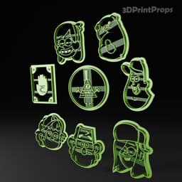 Gravity Falls Cookie Cutters : Bill Cipher, Mabel, Waddles, Wendy, Dipper, Book, Soos, Stanley 3d model