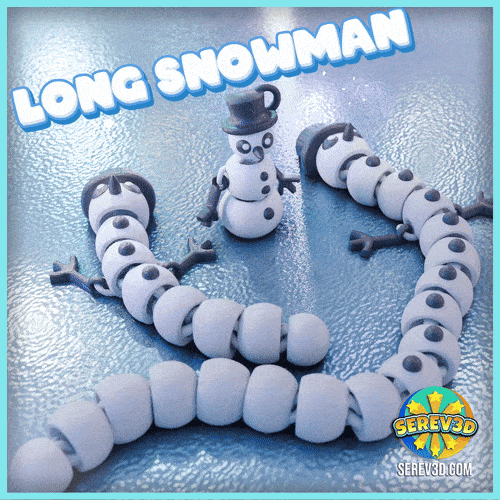 Long Snowman - Articulated Flexi Winter Keychain, Bag Charm & Straw Buddy - No Supports 3D Print STL 3d model