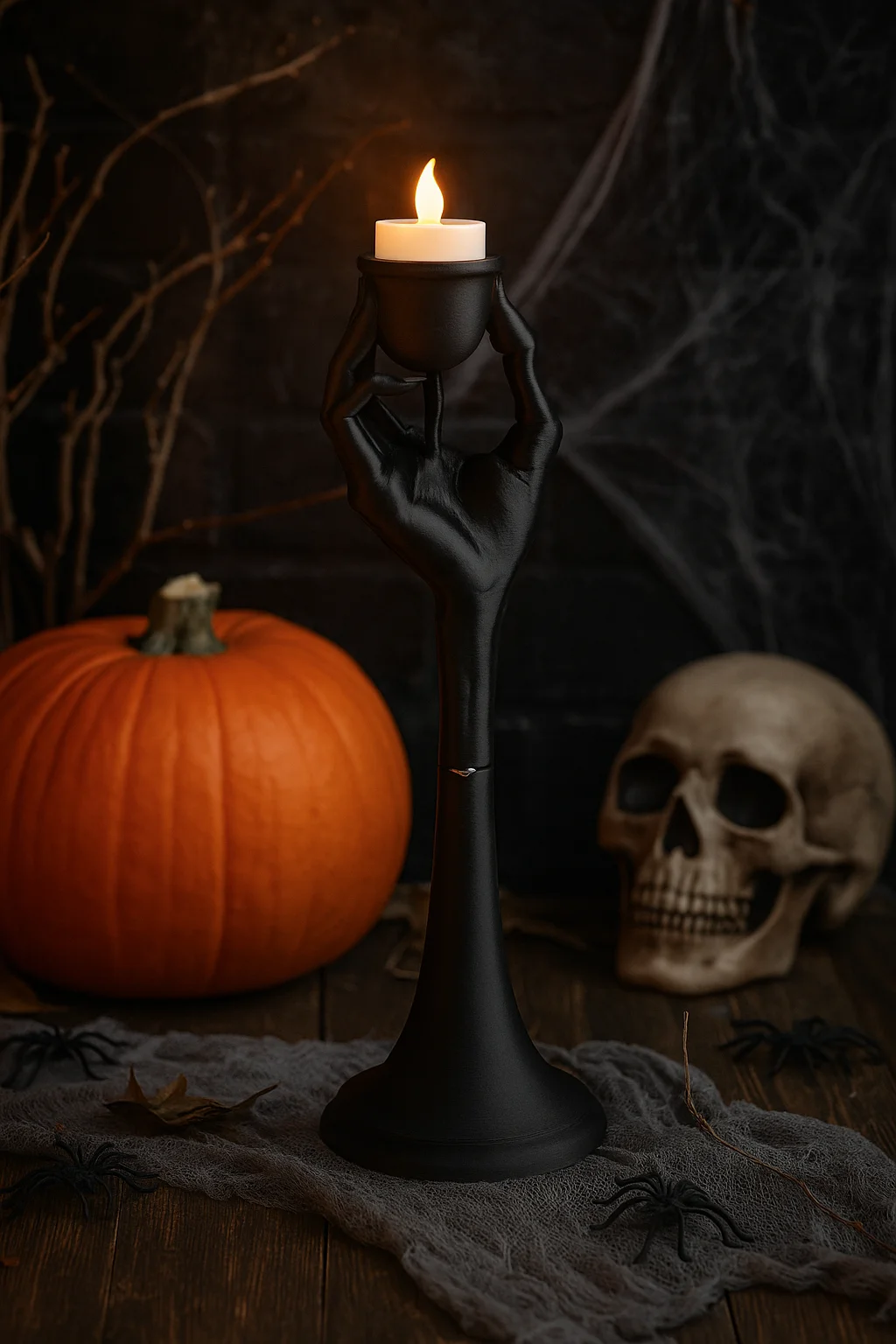 Halloween Hand LED Candlestick – Gothic Black Candle Holder for Spooky Decor 3d model