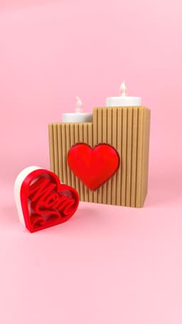 Heart Tea Light Holder, Mom & Dad Gift 3d model