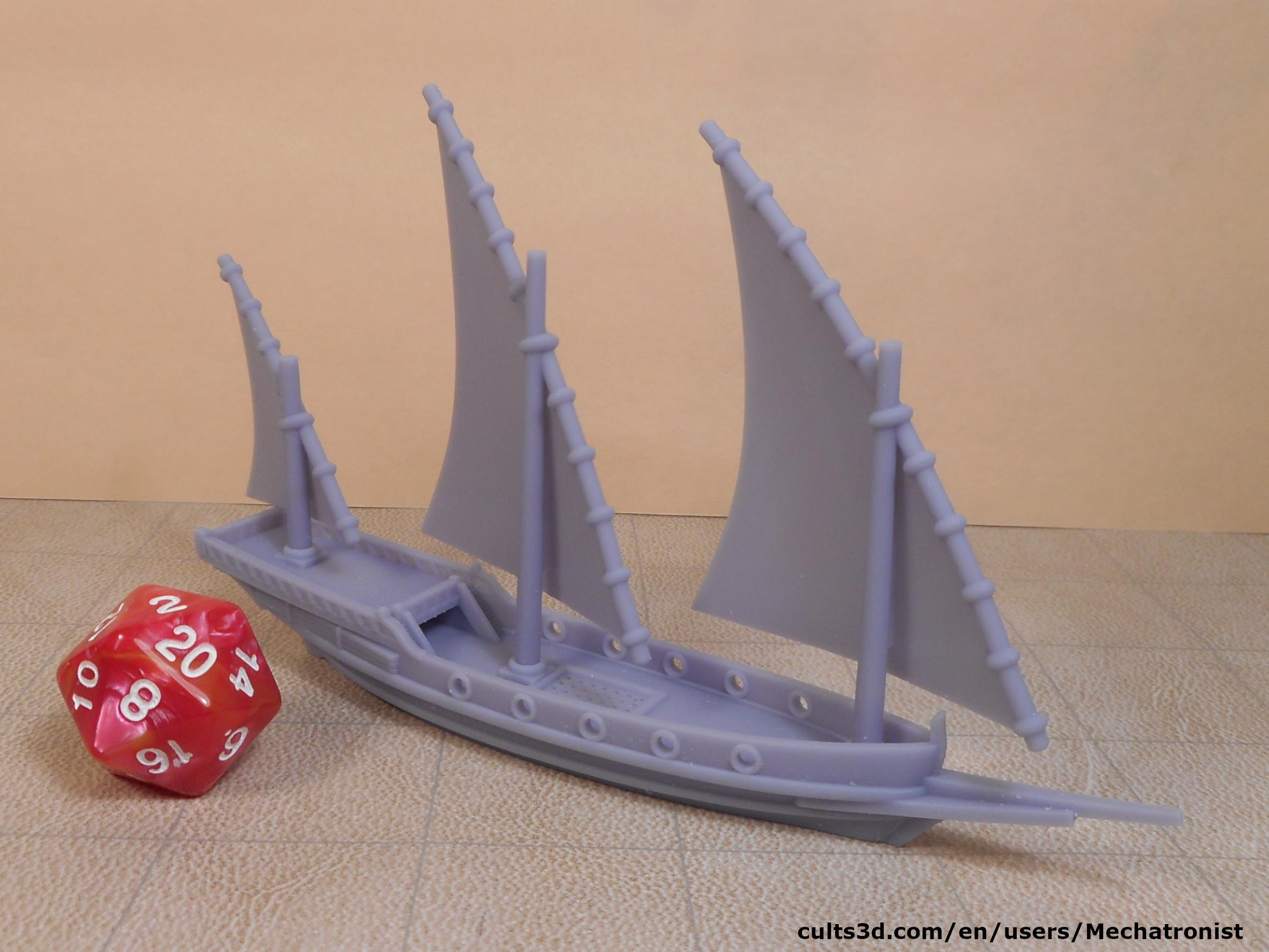 Xebec Sailing Ship Gaming Miniature Compatible with DnD Spelljammer 3d model