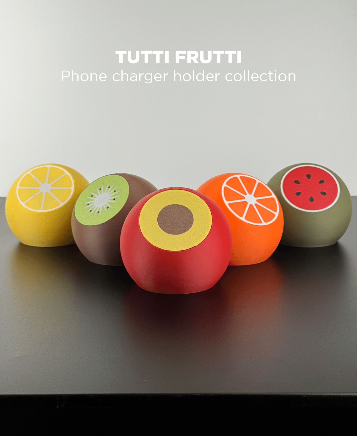 Tutti Frutti, Phone charger holder collection with port cleaning tool. 3d model