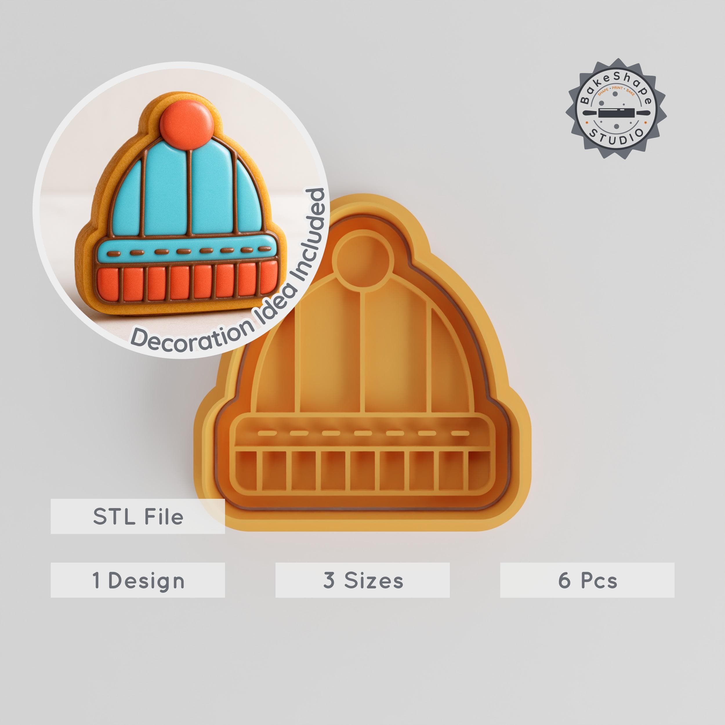 Beanie Cookie Cutter & Stamp Set, Travel & Winter Accessories, 3 Sizes, Perfect for Baking & Fondant PRODUCT_1951 3d model