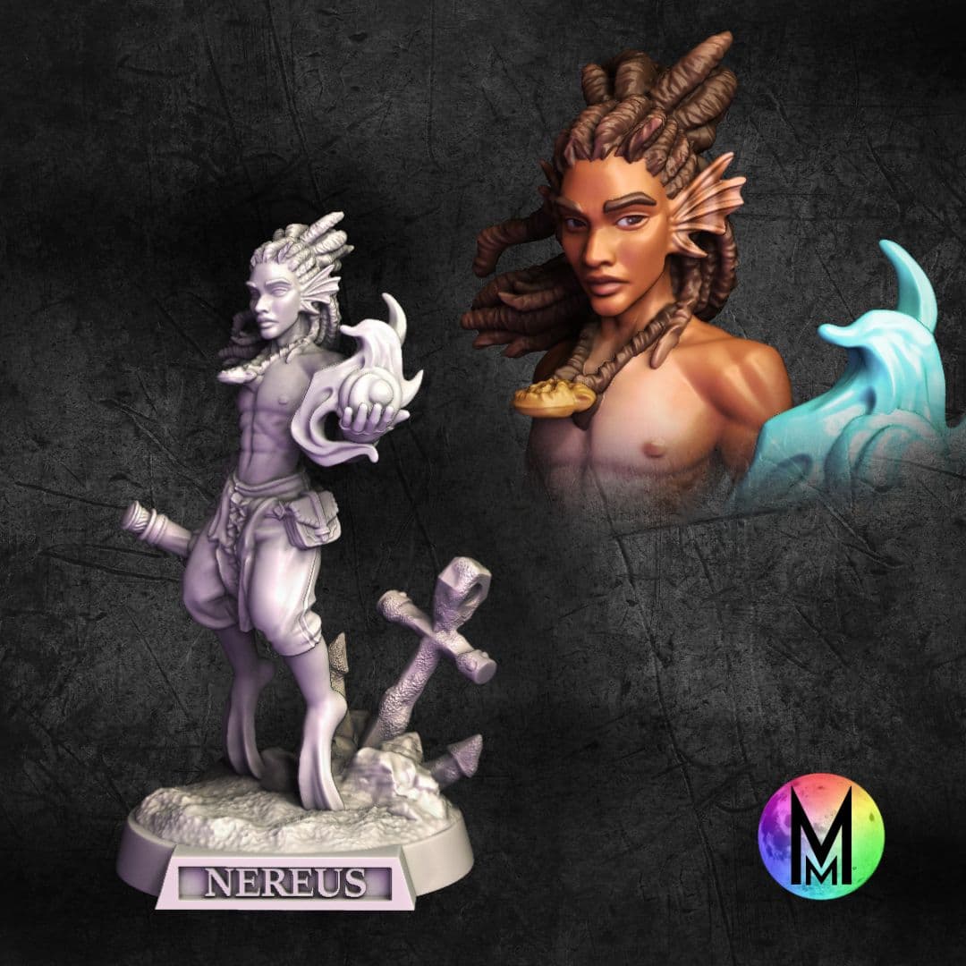 Elven (sea elf) sorcerer - Nereus the Sea Elf Sorcerer (Sea Elf Sorcerer with spell effect) 3d model