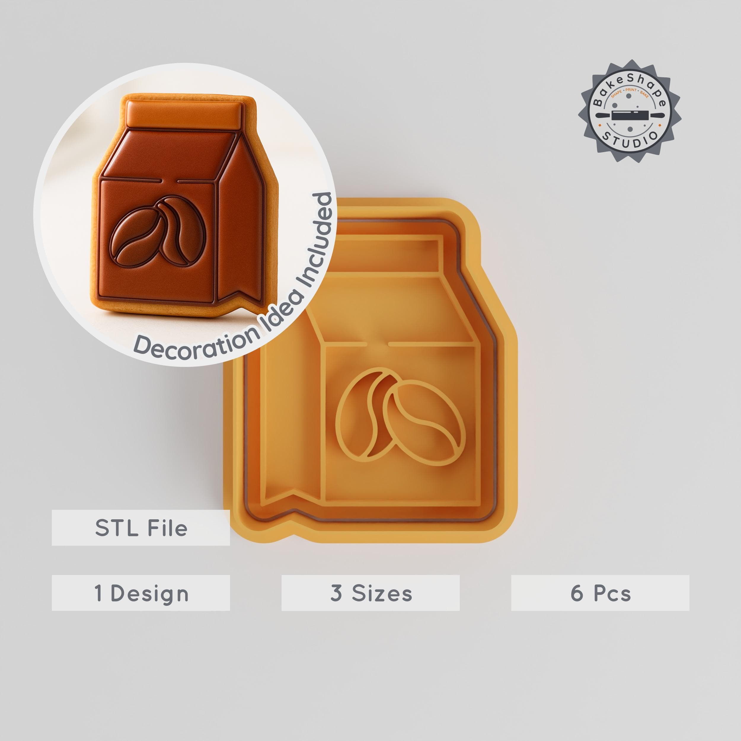 Coffee Cutter & Stamp Set, Morning Brew Design, Cookies & Fondant, 6-Piece Collection, S/M/L Sizes, Tea & Cafe Decor PRODUCT_1047 3d model