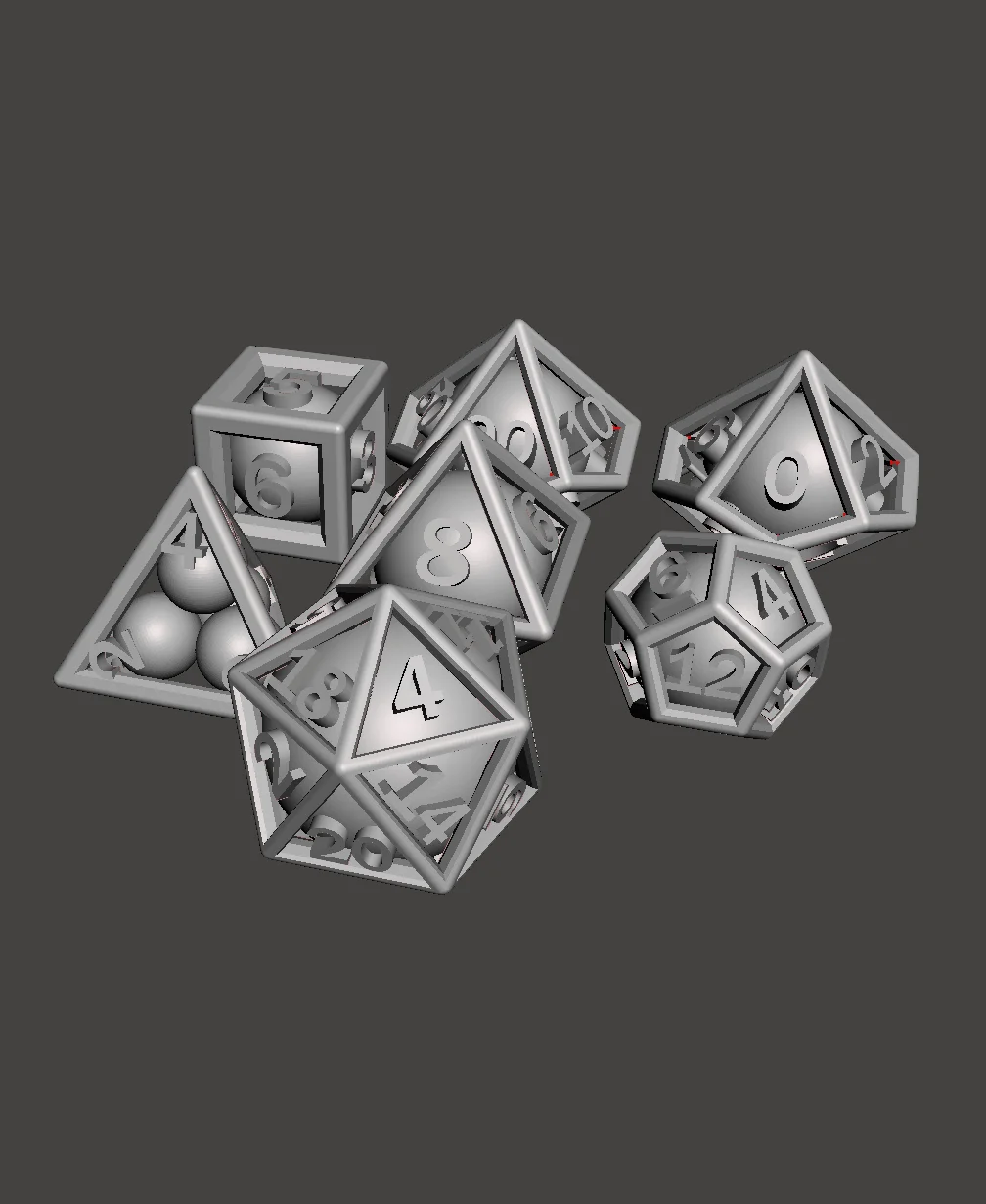 Ball In Cage Dice Set - Large 3d model