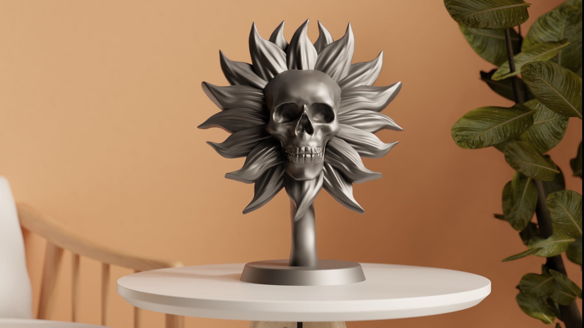 Skull Bloom Sculpture - Unique Gothic Art 3d model