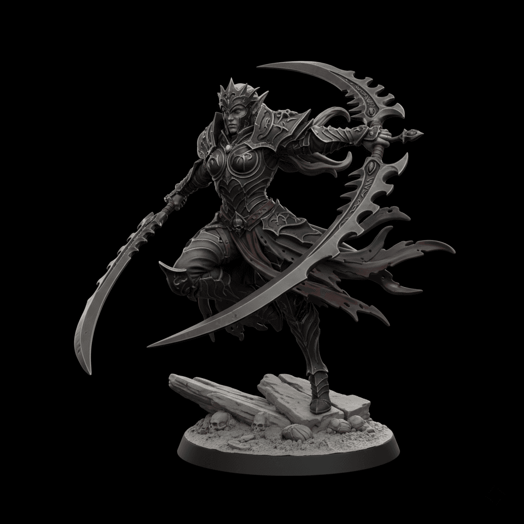 Elven Blade Dancer Spinning Pose High Detail STL 3d model