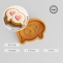 Romantic Chat Cookie Cutter & Stamp Set, Heart Message Designs, Perfect for Fondant, 6 Pieces, Sizes S/M/L PRODUCT_227 3d model