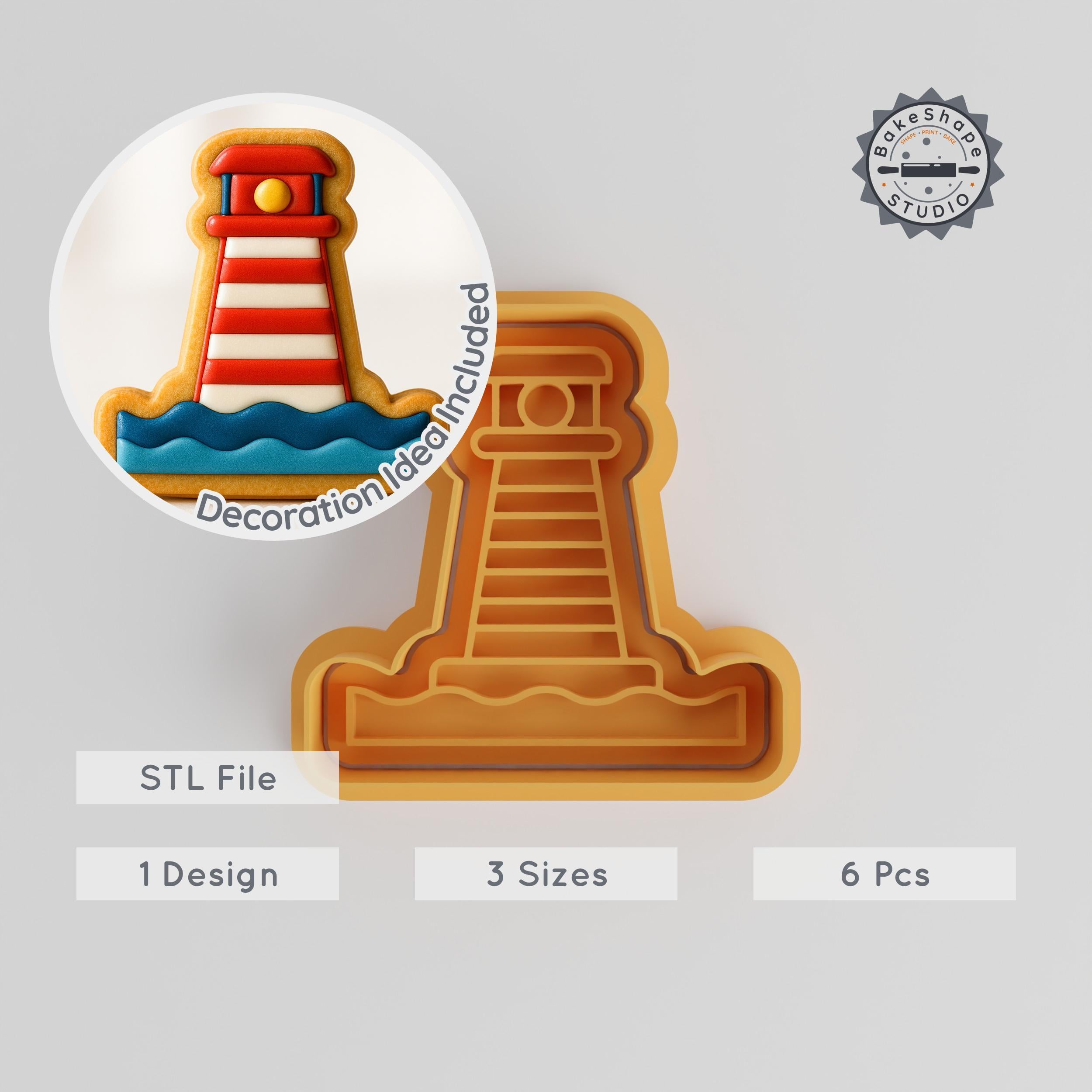 Lighthouse Shape Cutter & Stamp, Perfect for Cookies & Fondant, S/M/L Sizes, 6-Piece Set PRODUCT_1285 3d model