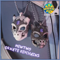 Wearable Mewtwo Ornate Mask - Articulated Movable Jaw, Mini & Keychain Versions STL/3MF 3d model