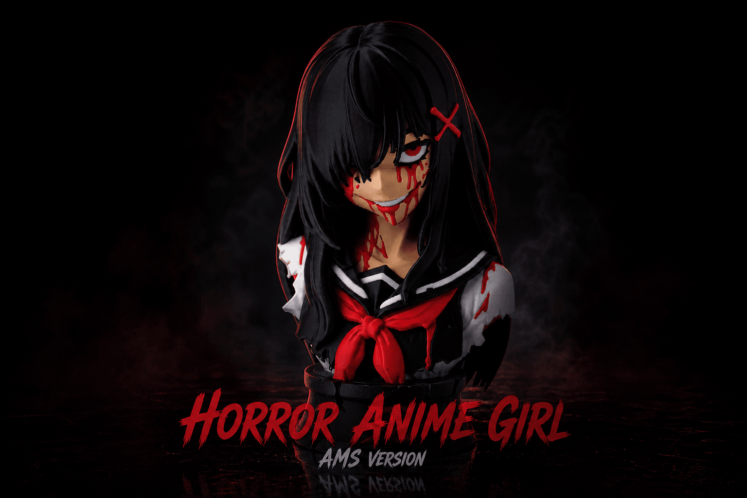 Horror Anime Girl Bust - Bloody Schoolgirl Statue 3d model